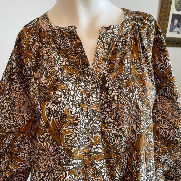 Anthropologie See U Soon 3/4 Slv Boat Nk Split V Cotton Floral Print Dress S/M - Picture 3 of 16